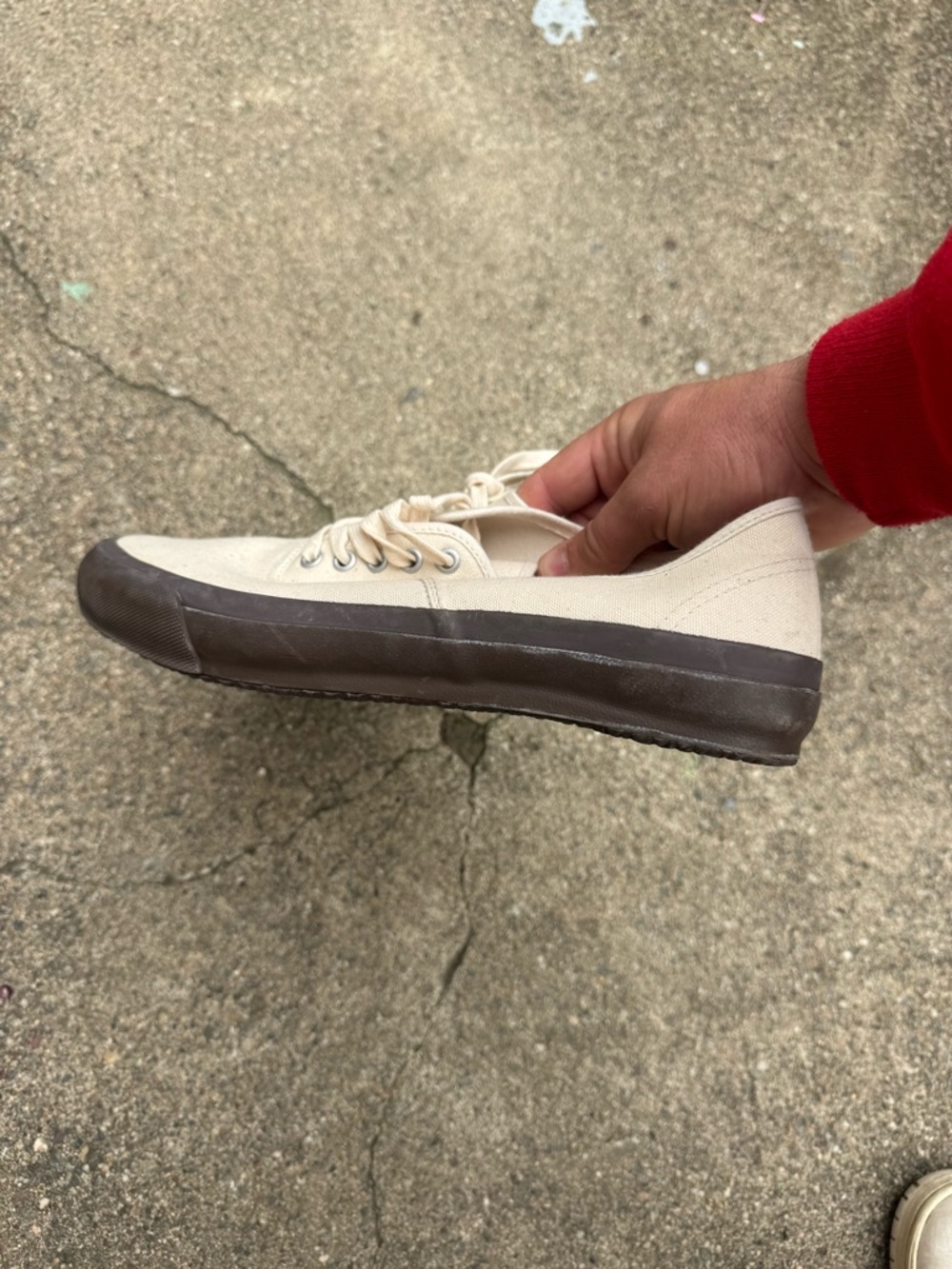 Doek Oxford Sneakers Made in Japan Size 10 Canvas Ecru Brown Sole - Picture 3 of 6